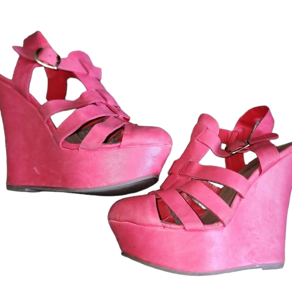 SEXY CORAL WEDGES SIZE 8 - Picture 8 of 11